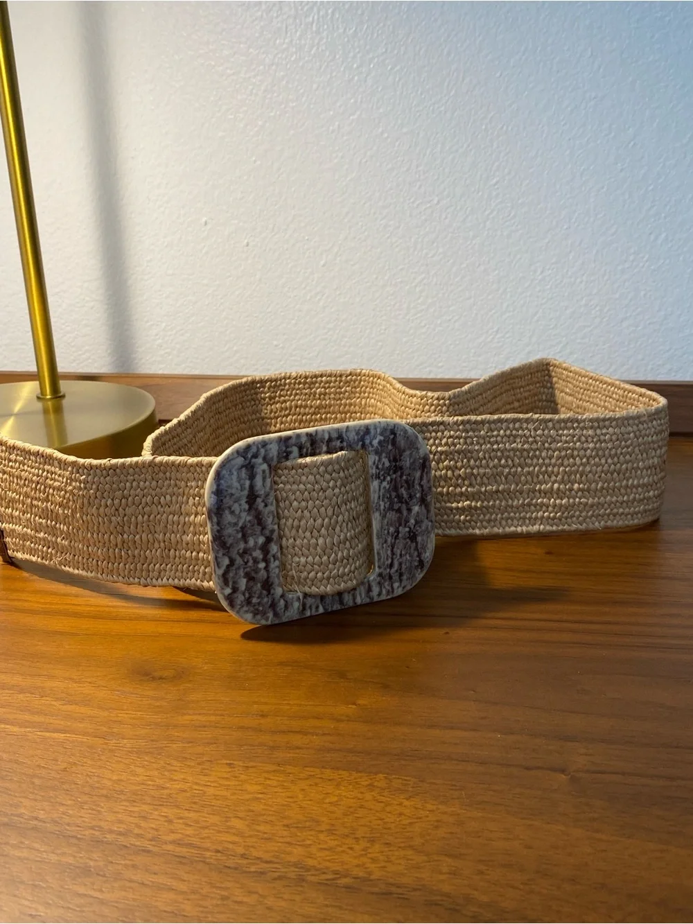 Zara Tan Woven Stretch Belt with Marbled Buckle